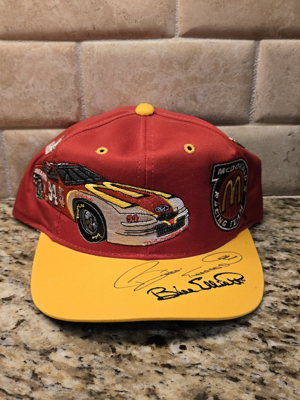 1995 Bill Elliott Autographed AOP N.O.S. Snapback With 4 Pins.